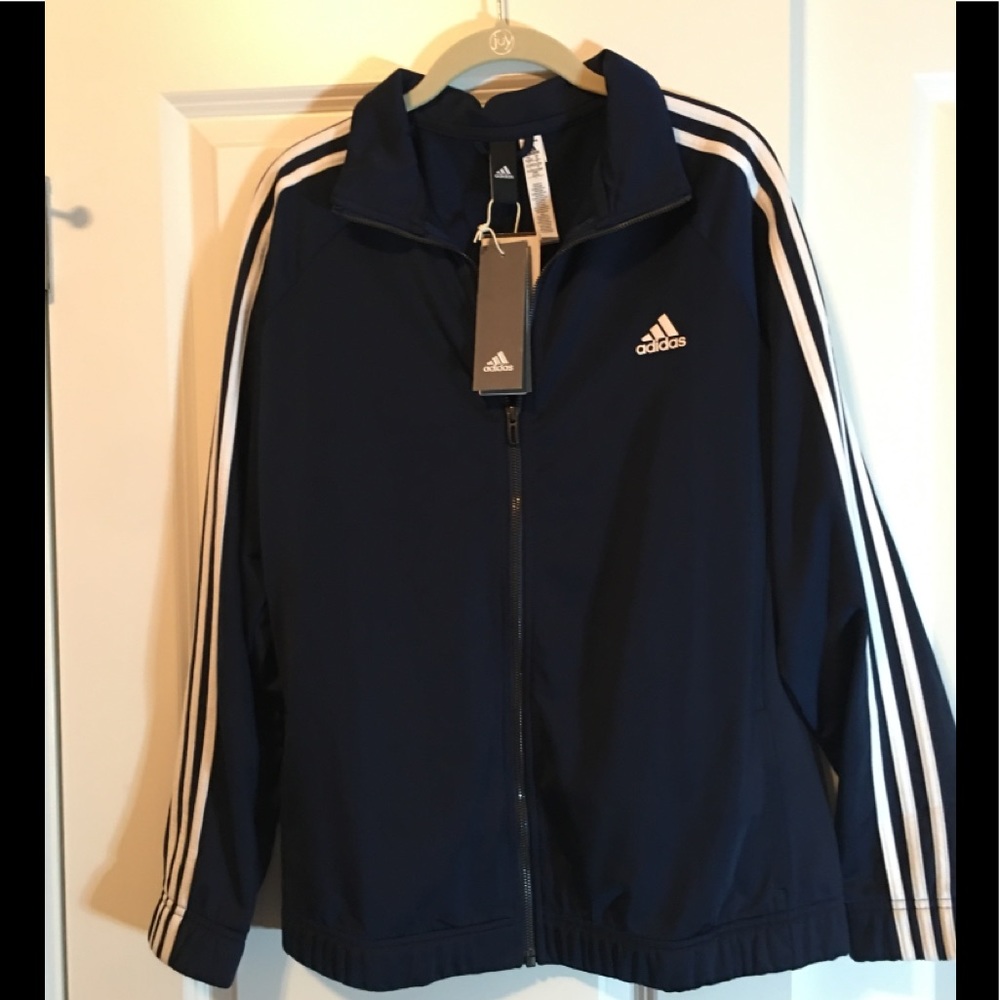Adidas women’s XL blue with stripes jacket NWT